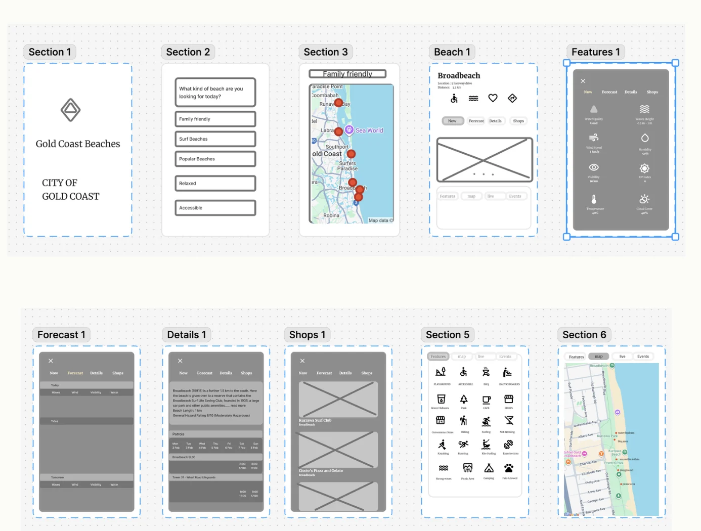 Low-fidelity prototype screens