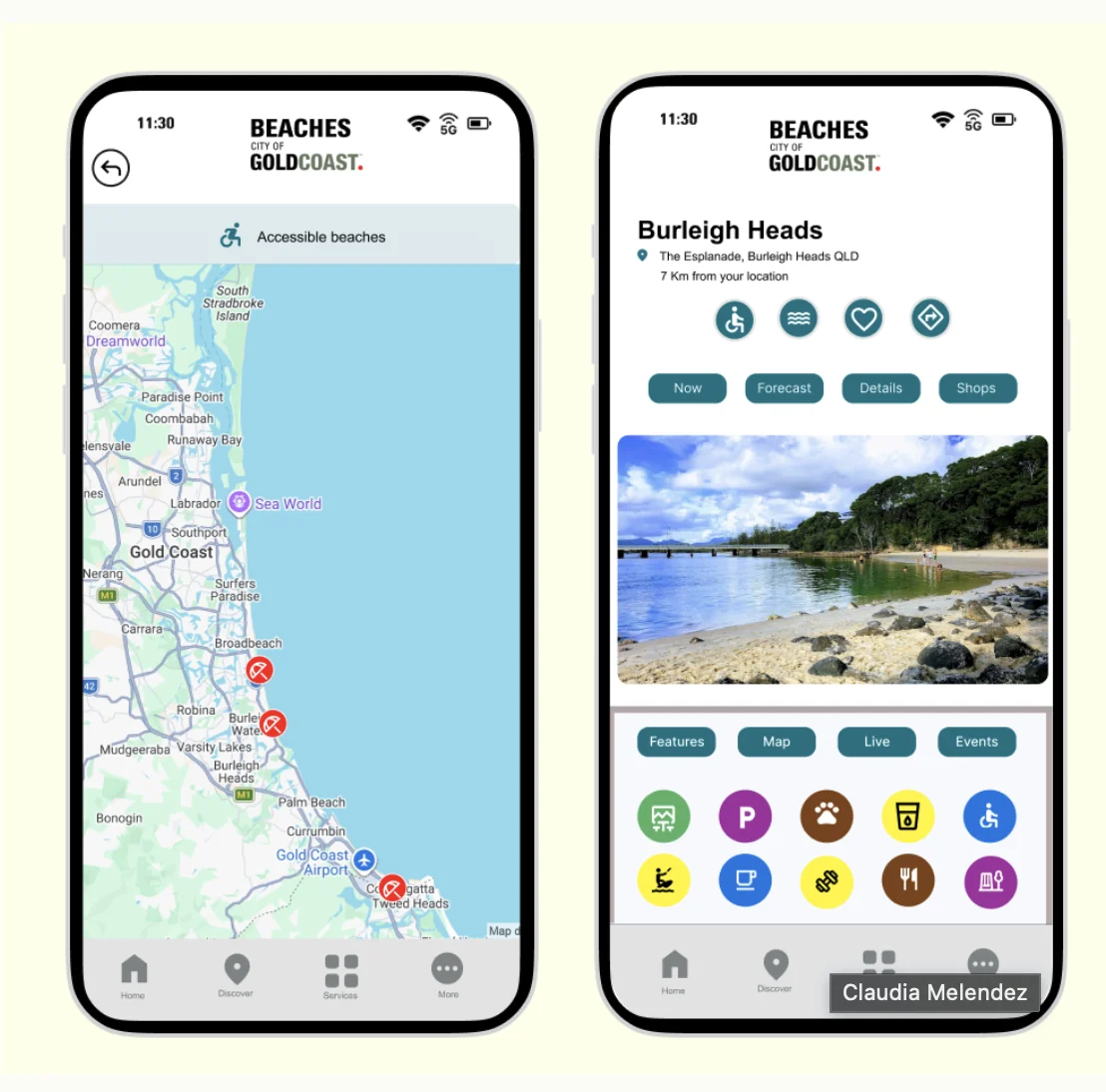 Accessible beaches map and Burleigh Heads beach page