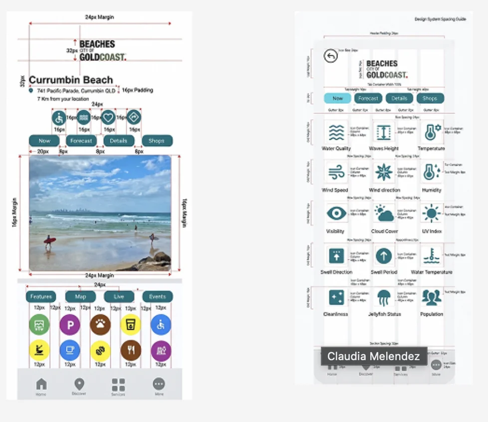Spacing guide on beach page and Now tab
