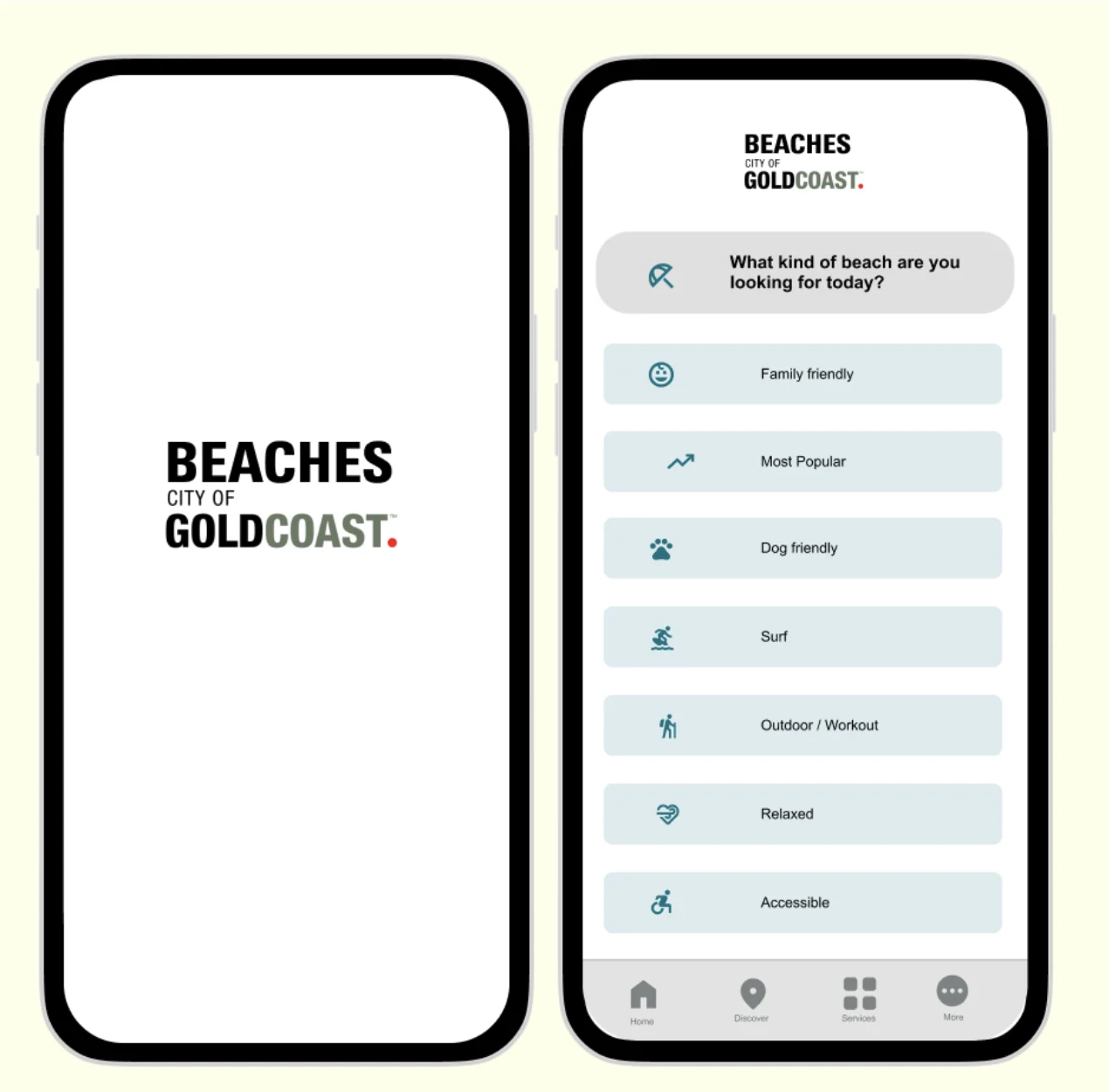 Splash screen and beach-type question screen