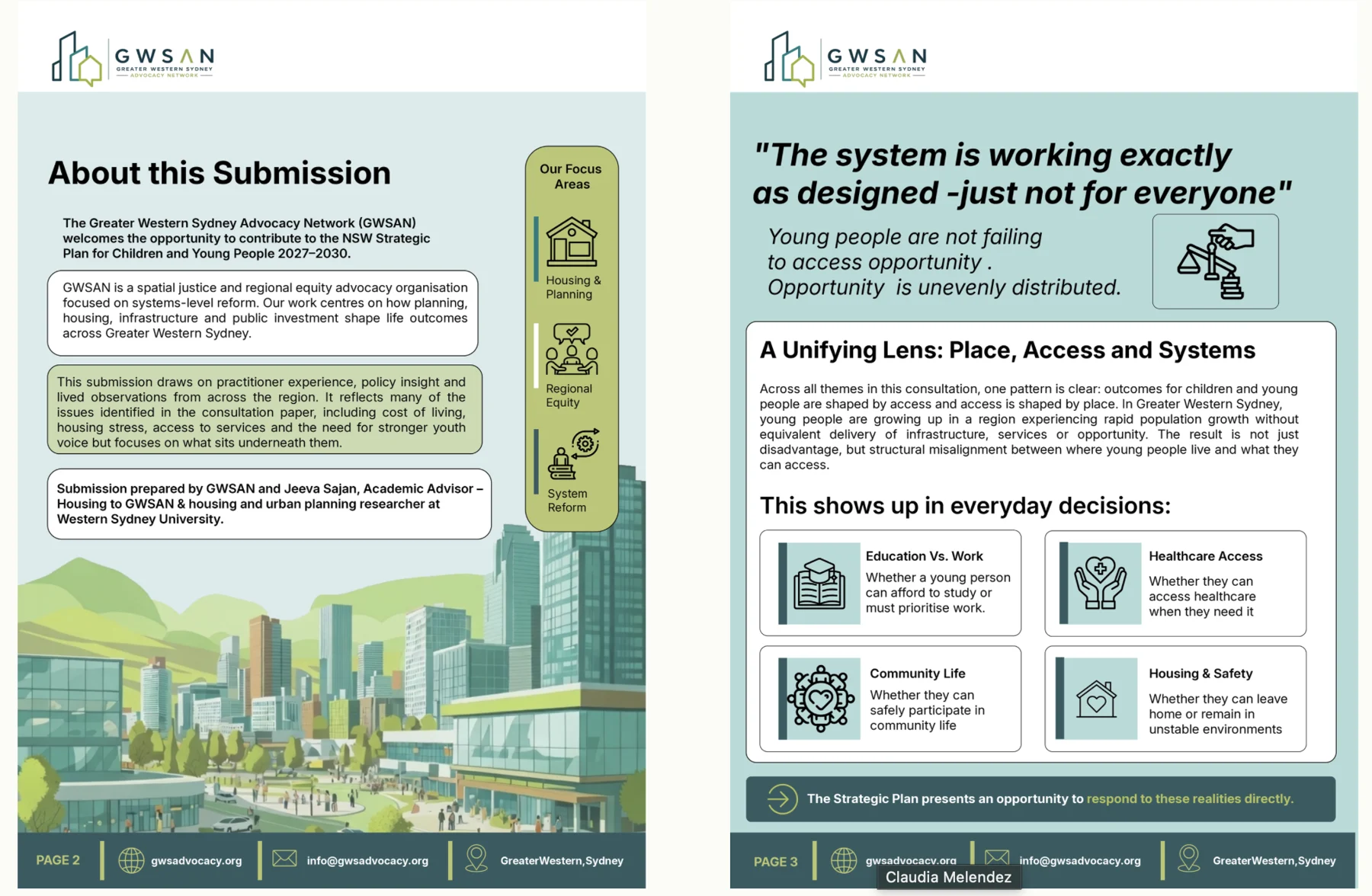 Pages 2 and 3: About this submission and a unifying lens