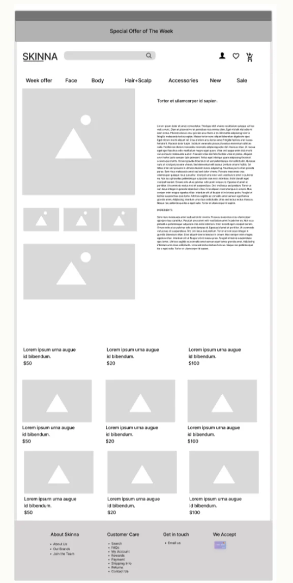 Product page wireframe