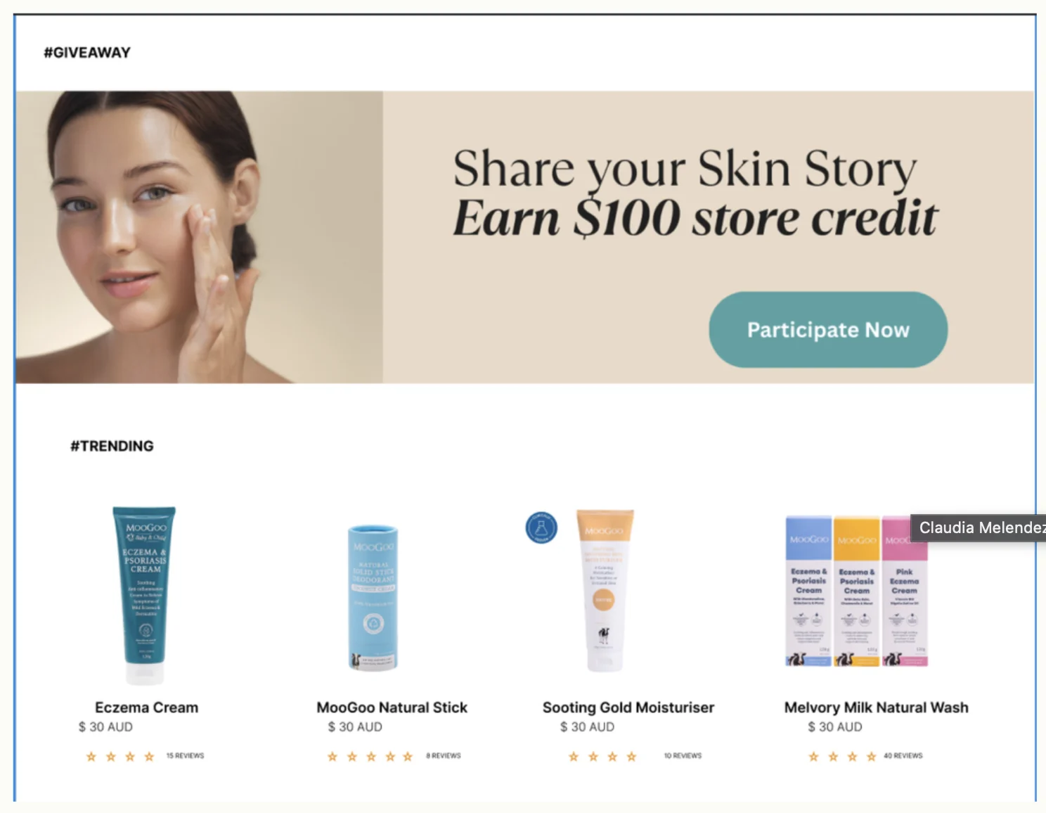 Share your skin story giveaway banner with trending products