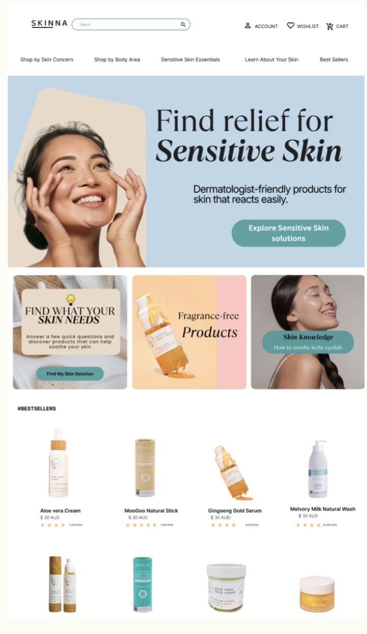 Skinna homepage design